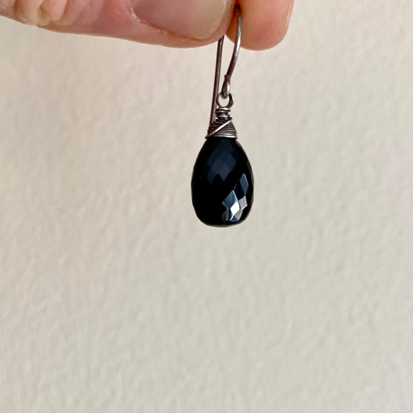 Faceted Black Spinel Drop Earrings in Oxidized Sterling Silver