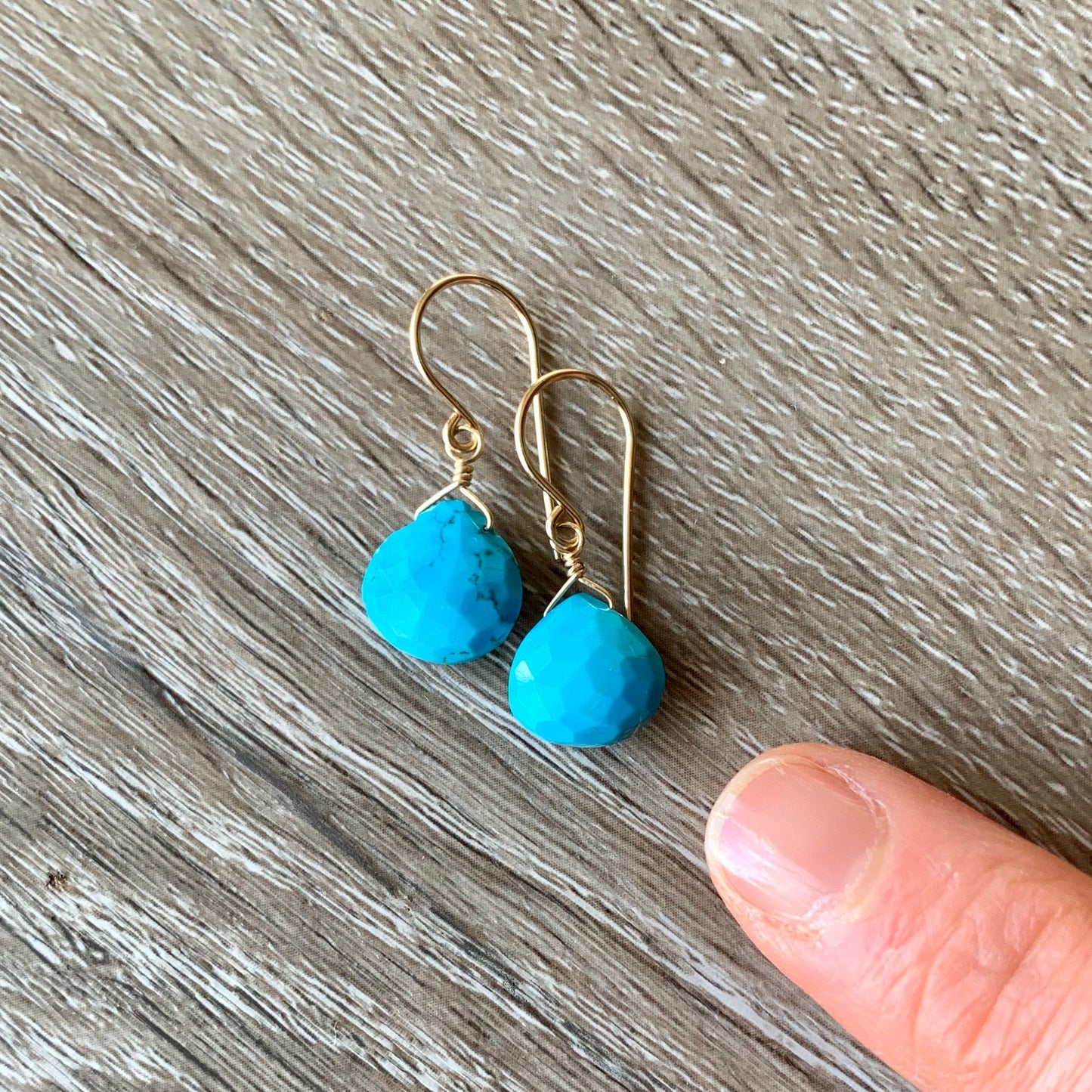 Dainty Genuine Turquoise Drop Earrings – 14k Gold-Filled Handmade Jewelry