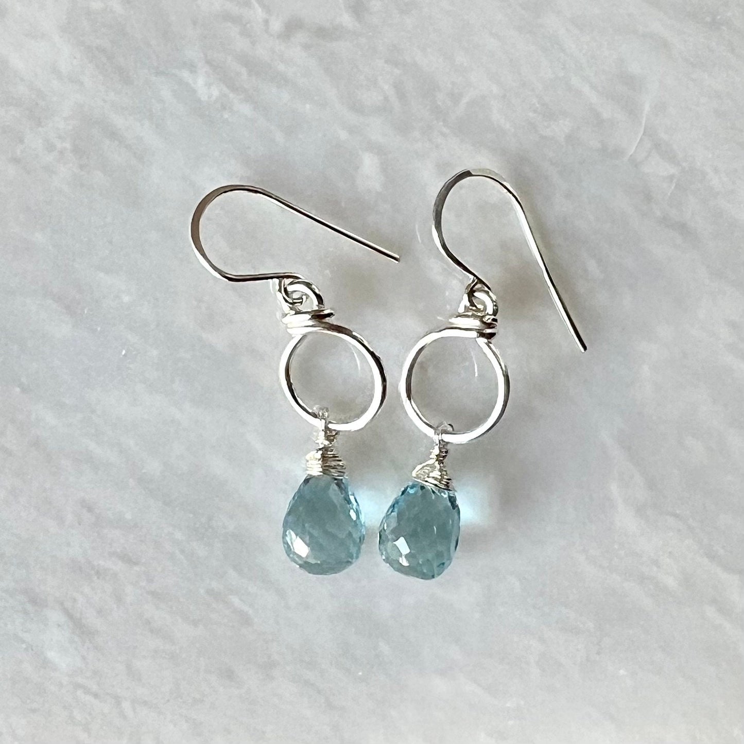Sky Blue Topaz & Sterling Silver Halo Drop Earrings