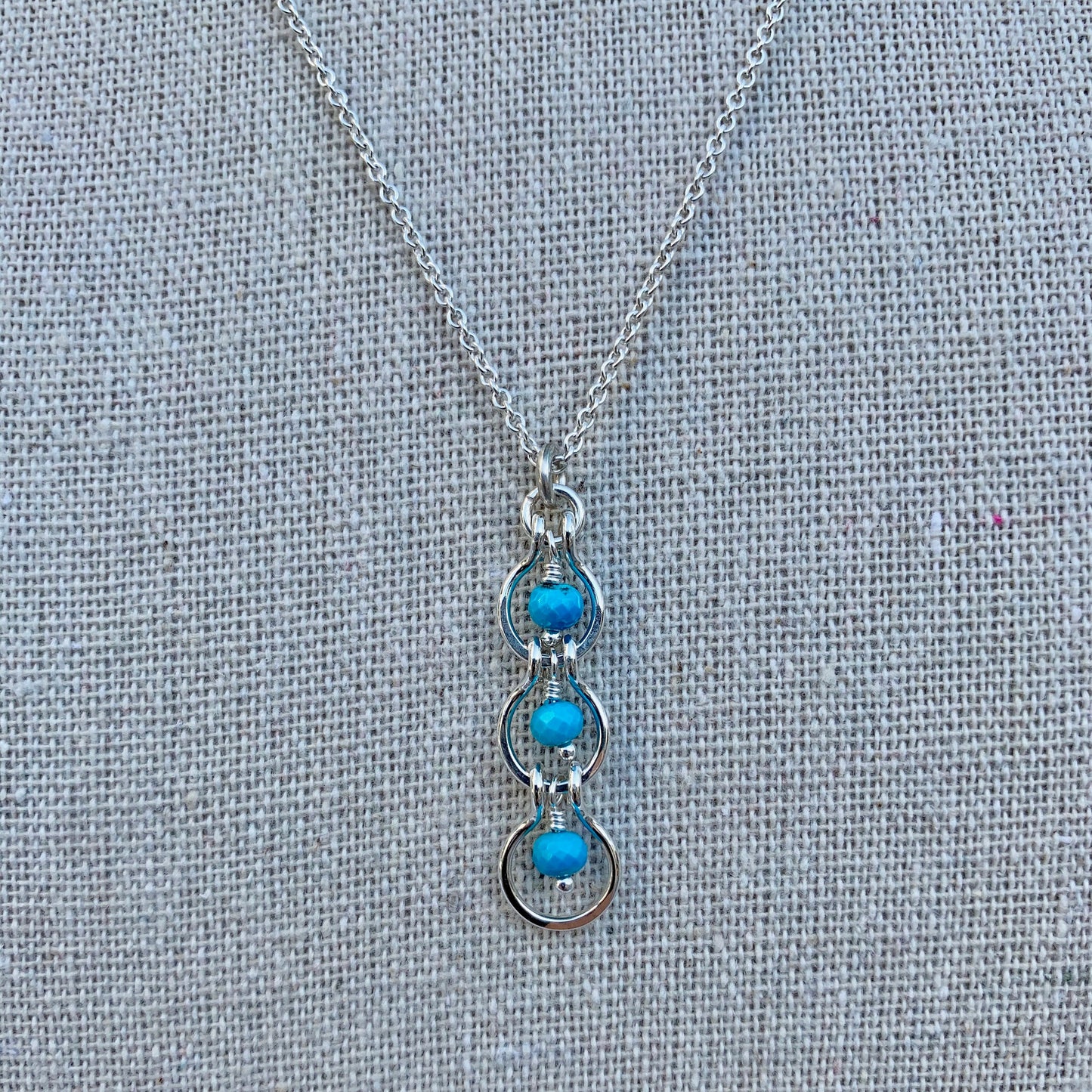 Turquoise Triple Drop Necklace | Sterling Silver Hammered Minimalist Y-Necklace