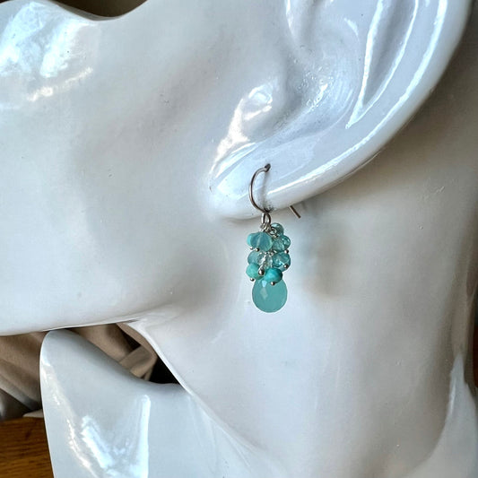 Dainty Aqua Gemstone Cluster Earrings