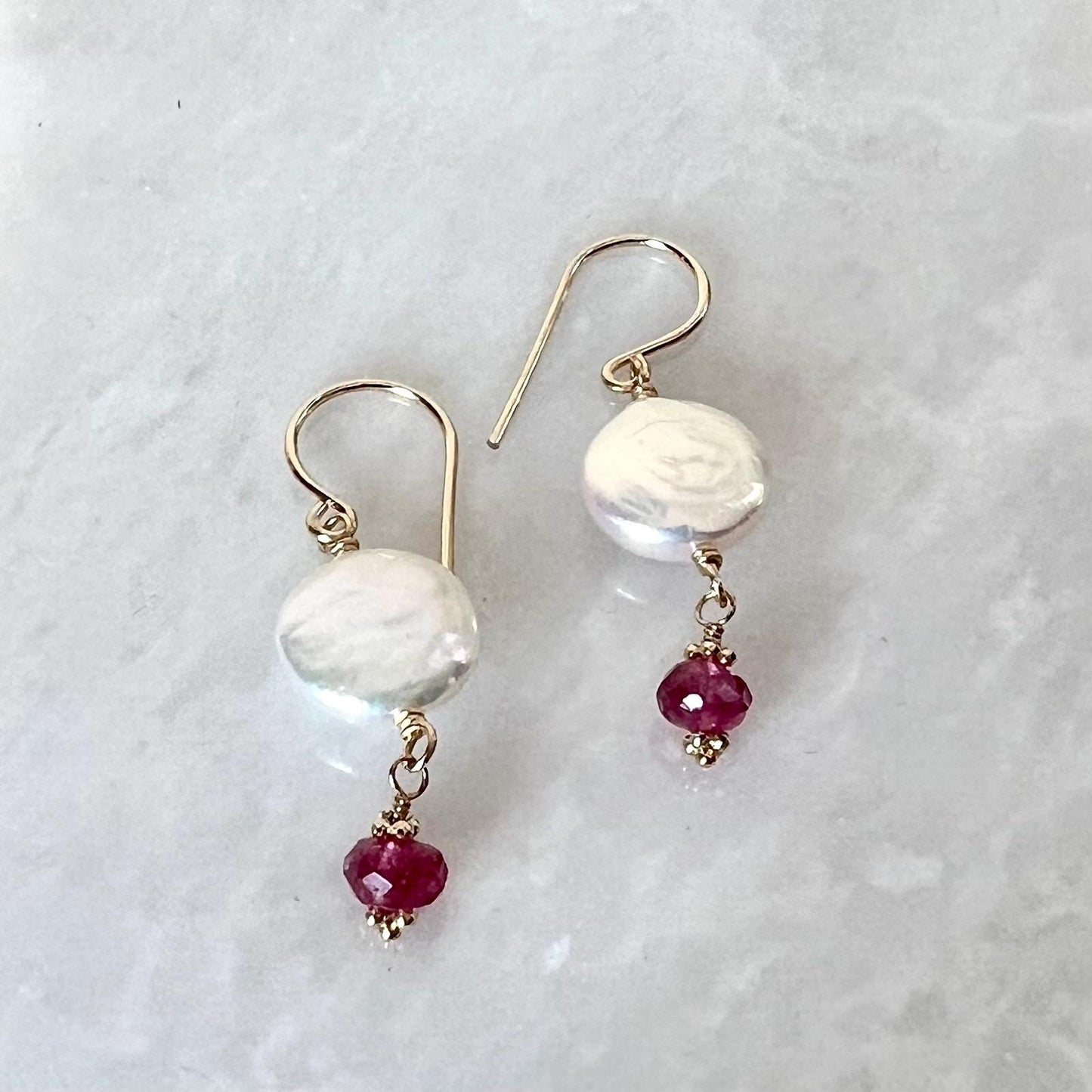 Freshwater Coin Pearl & Pink Tourmaline Earrings