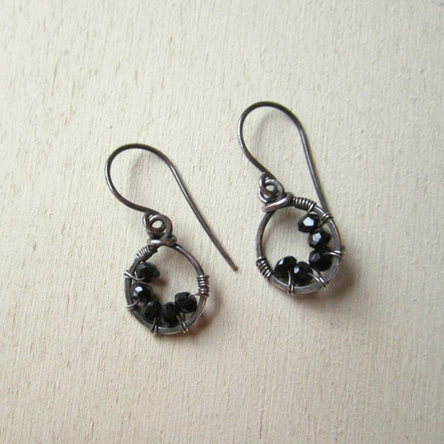 Oxidized Sterling Silver and Black Onyx Drop Earrings