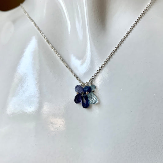 Blue Gemstone Cluster Necklace