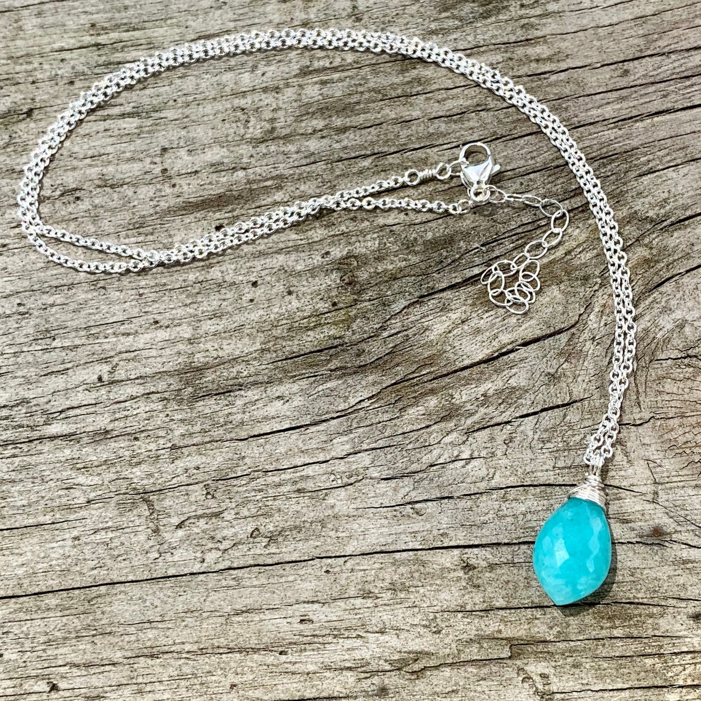 Amazonite bright teal gemstone pendant on sterling silver