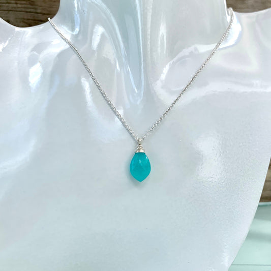 Amazonite bright teal gemstone pendant on sterling silver