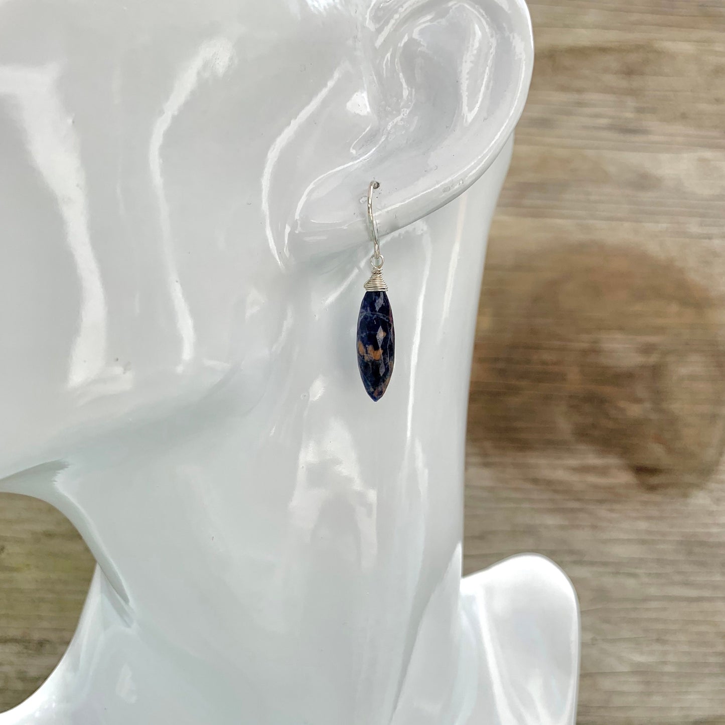 Handcrafted Sodalite Dangle Earrings – Sterling Silver Wire-Wrapped Gemstone Jewelry