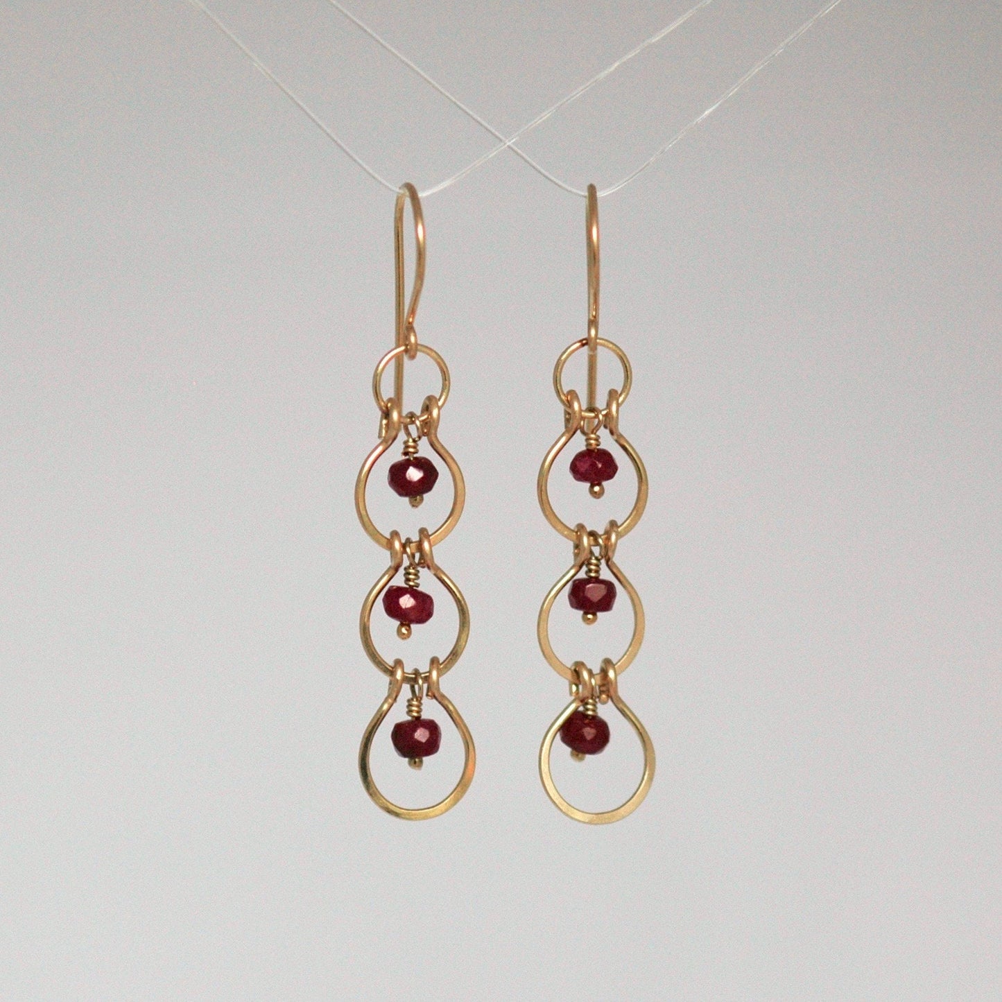 Dainty Ruby & 14K Gold-Filled Tiered Drop Earrings