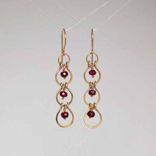 Dainty Ruby & 14K Gold-Filled Tiered Drop Earrings