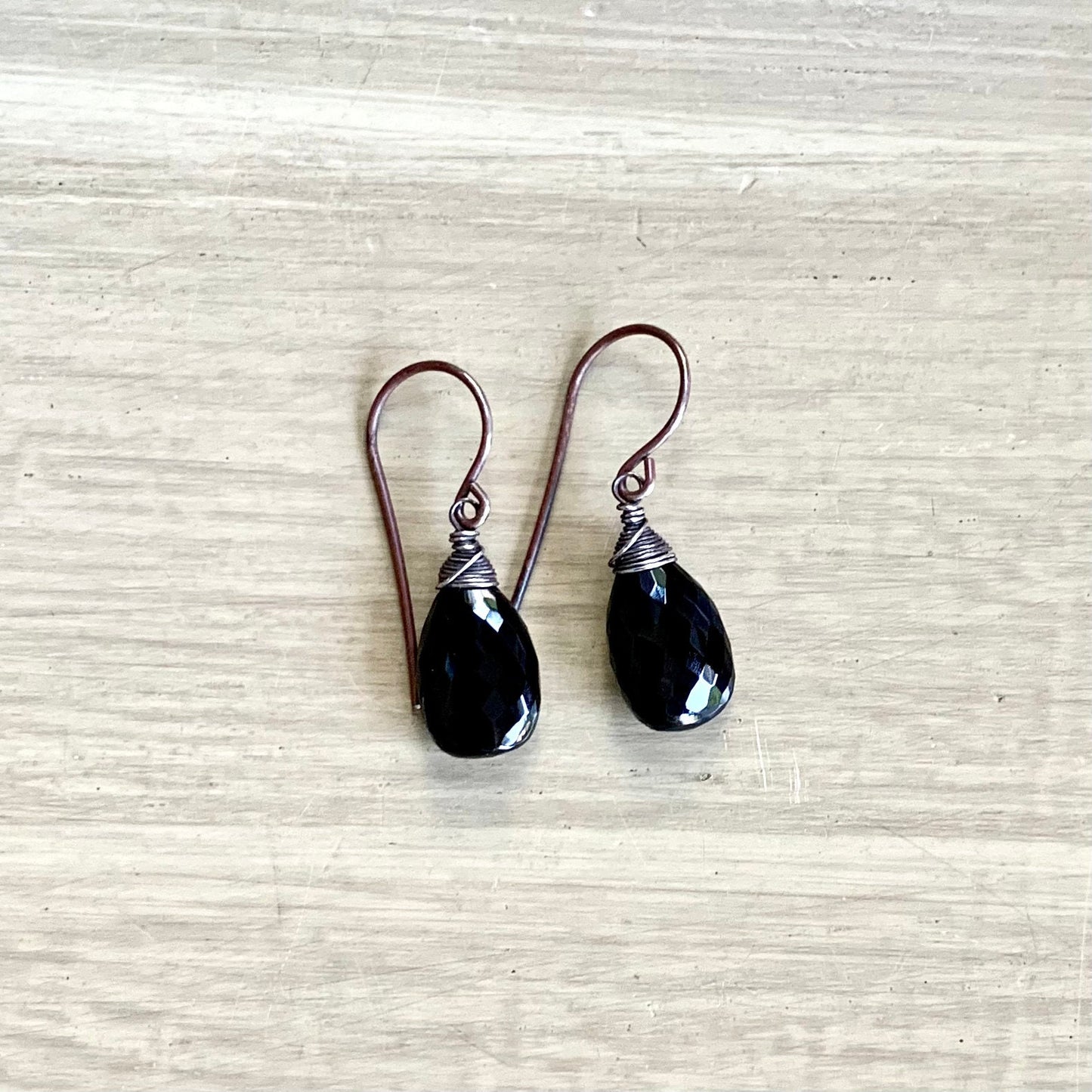 Faceted Black Spinel Drop Earrings in Oxidized Sterling Silver