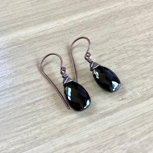 Faceted Black Spinel Drop Earrings in Oxidized Sterling Silver
