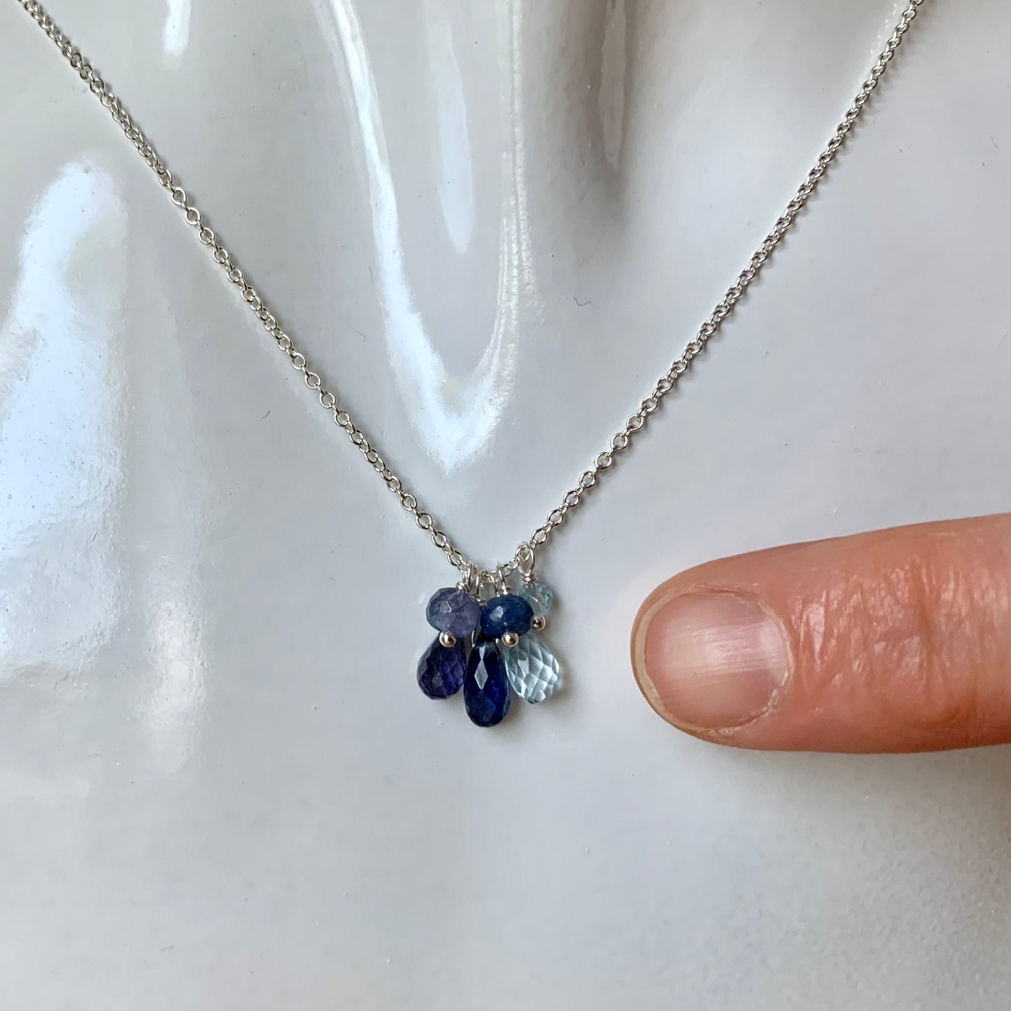 Blue Gemstone Cluster Necklace