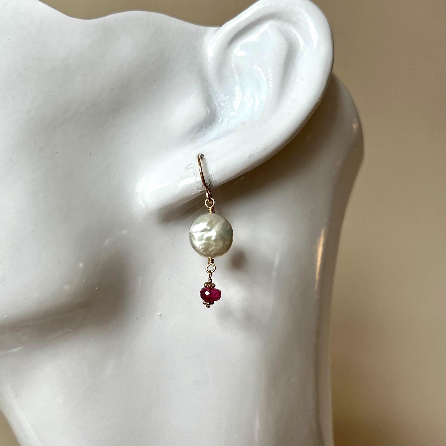 Freshwater Coin Pearl & Pink Tourmaline Earrings