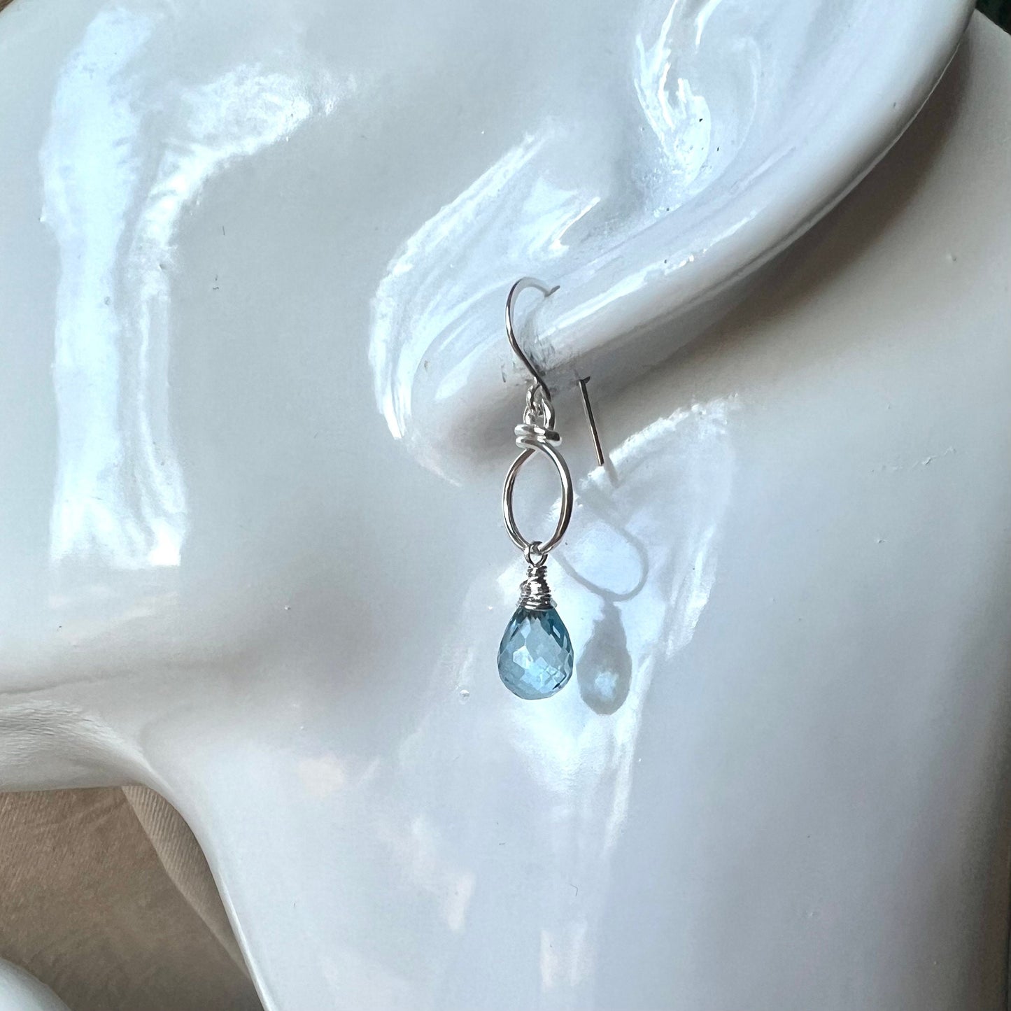 Sky Blue Topaz & Sterling Silver Halo Drop Earrings