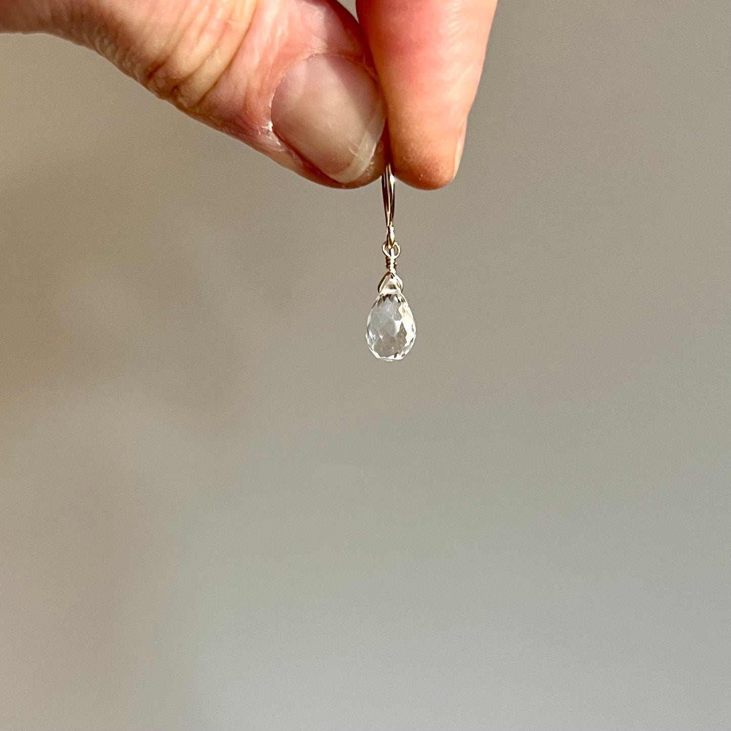 White Topaz Teardrop Earrings – Petite Dainty Gemstone Jewelry in Sterling Silver or Gold Fill