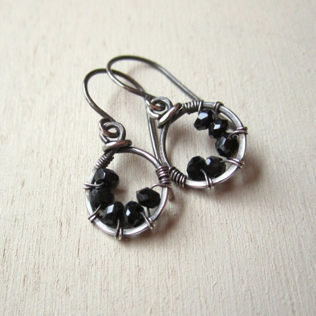 Oxidized Sterling Silver and Black Onyx Drop Earrings