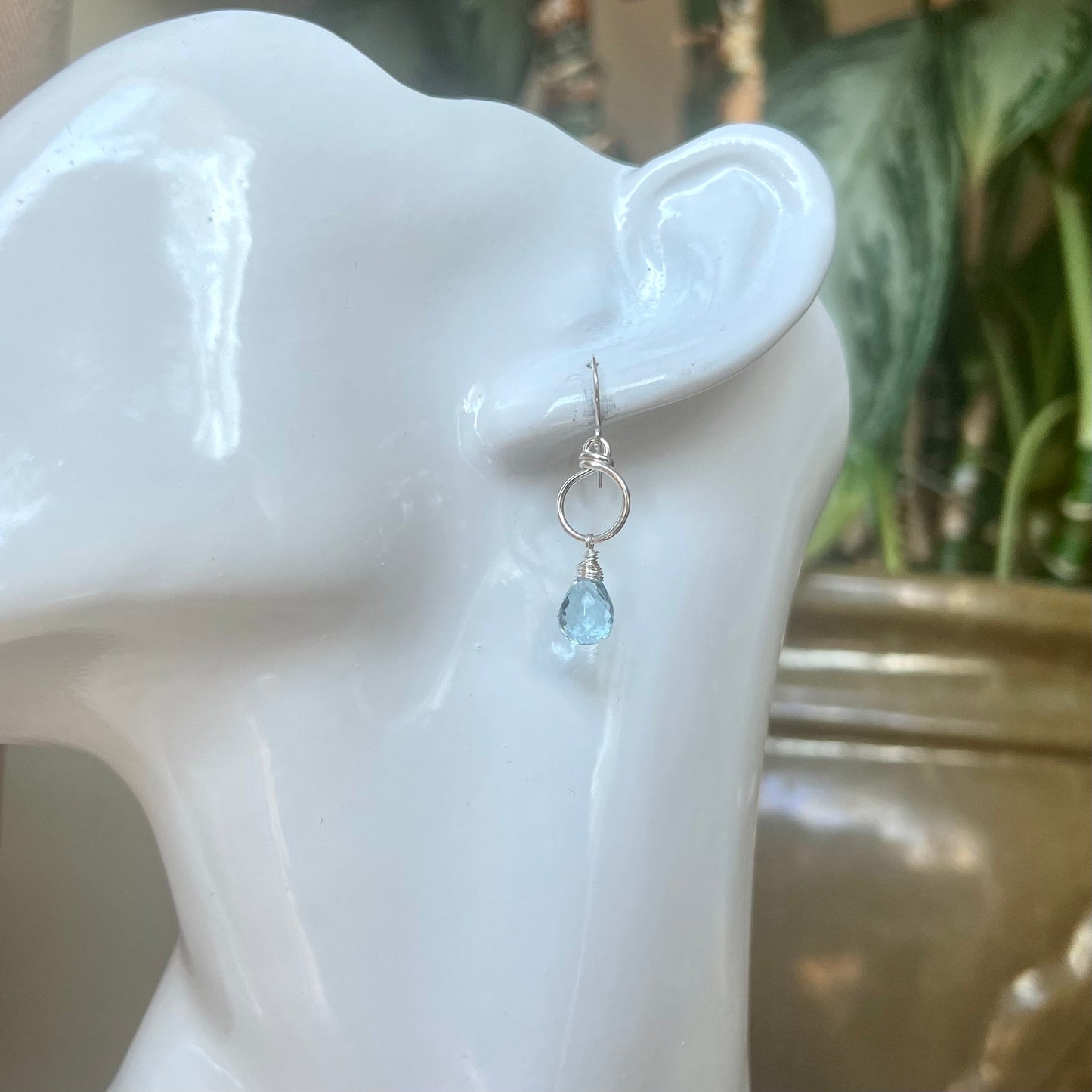 Sky Blue Topaz & Sterling Silver Halo Drop Earrings