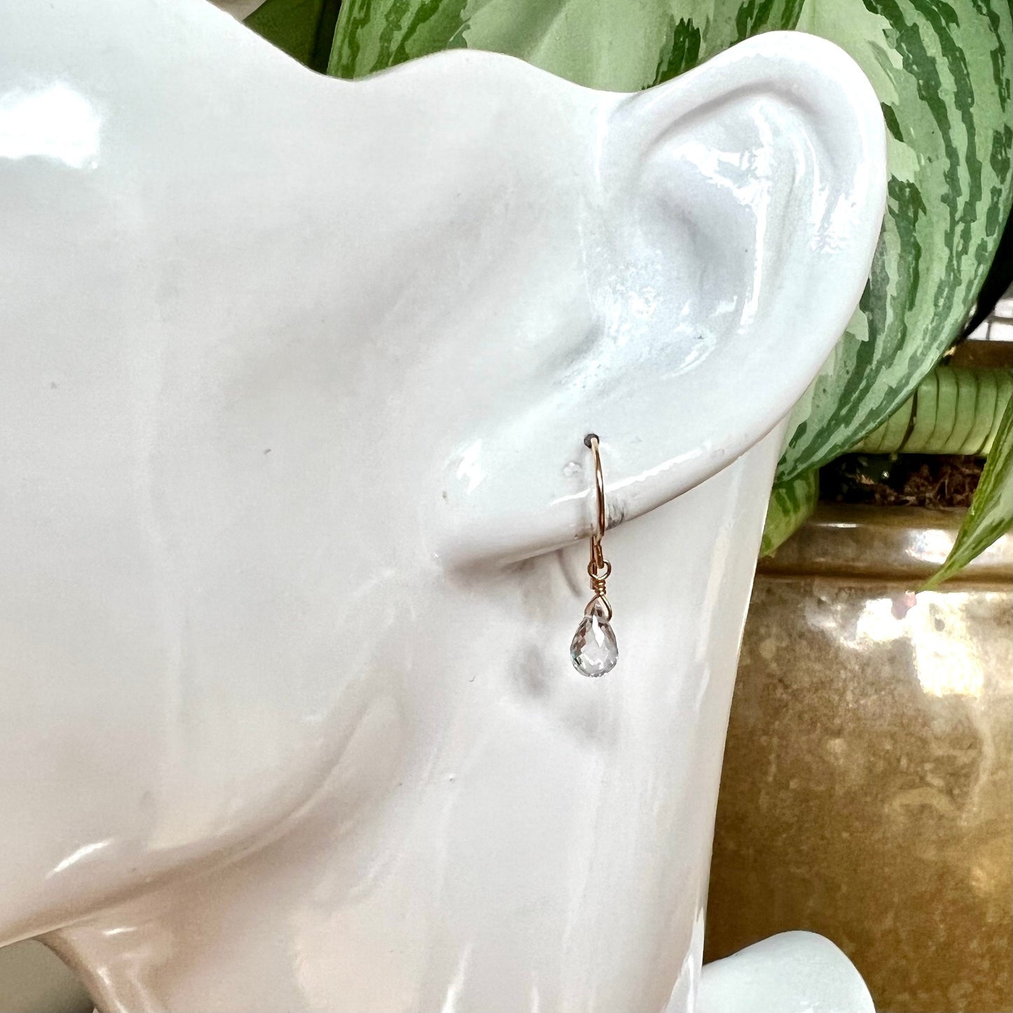White Topaz Teardrop Earrings – Petite Dainty Gemstone Jewelry in Sterling Silver or Gold Fill