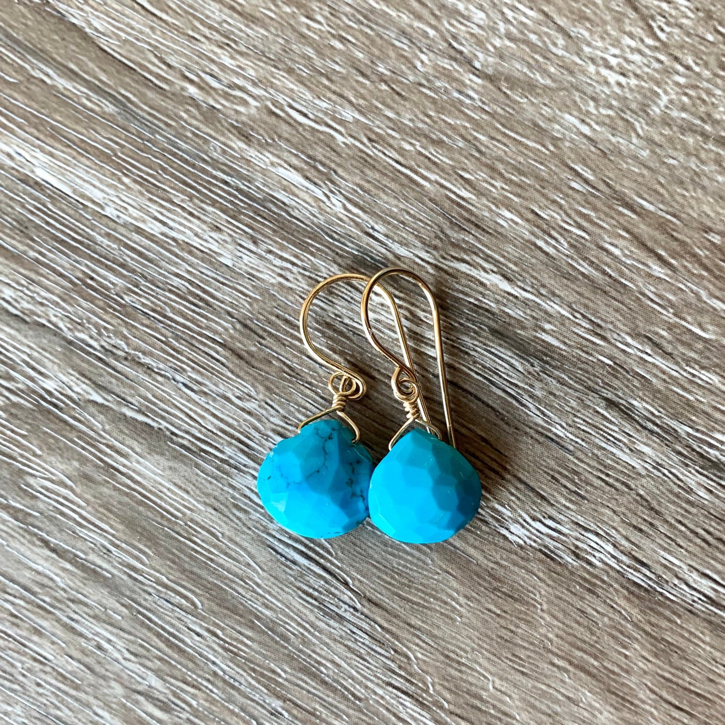 Dainty Genuine Turquoise Drop Earrings – 14k Gold-Filled Handmade Jewelry