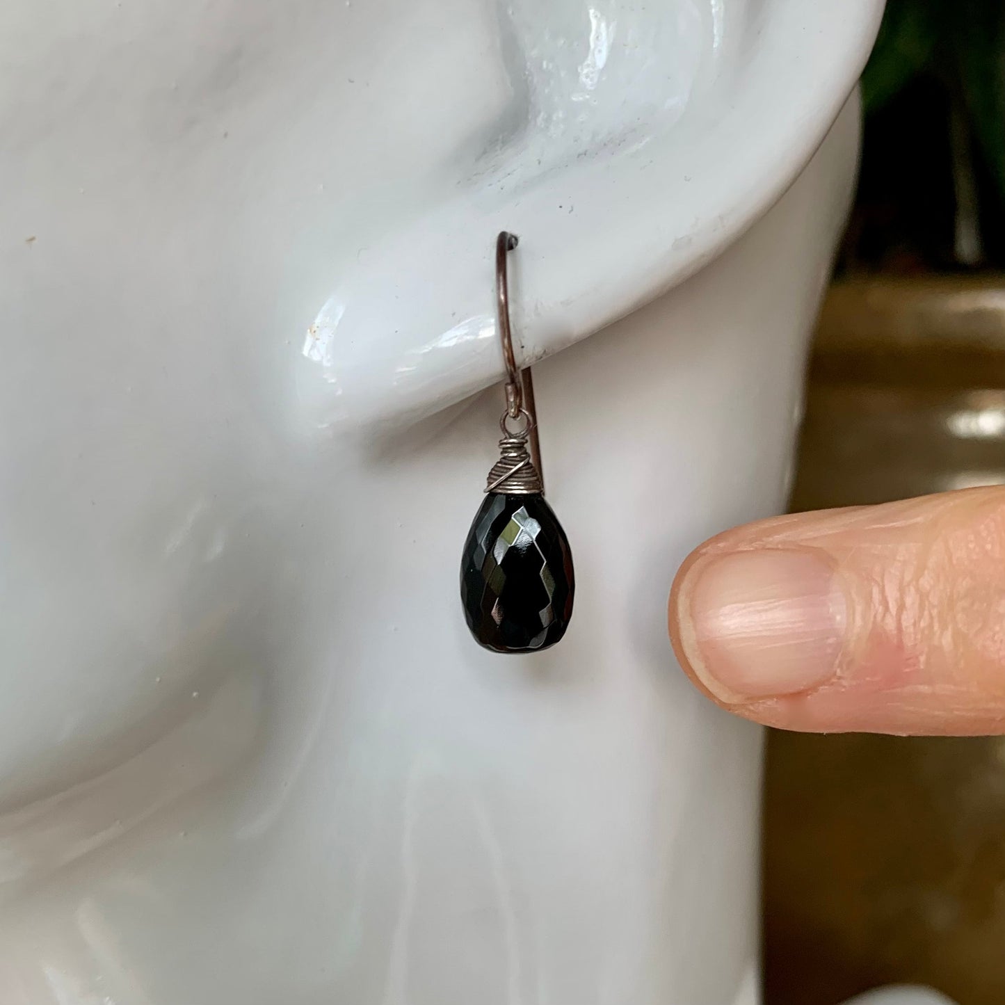 Faceted Black Spinel Drop Earrings in Oxidized Sterling Silver