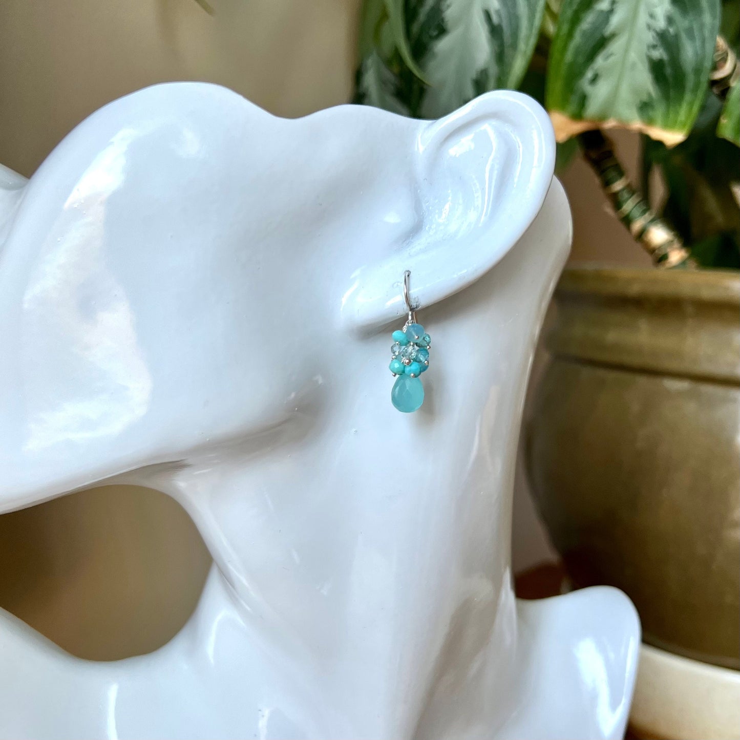 Dainty Aqua Gemstone Cluster Earrings