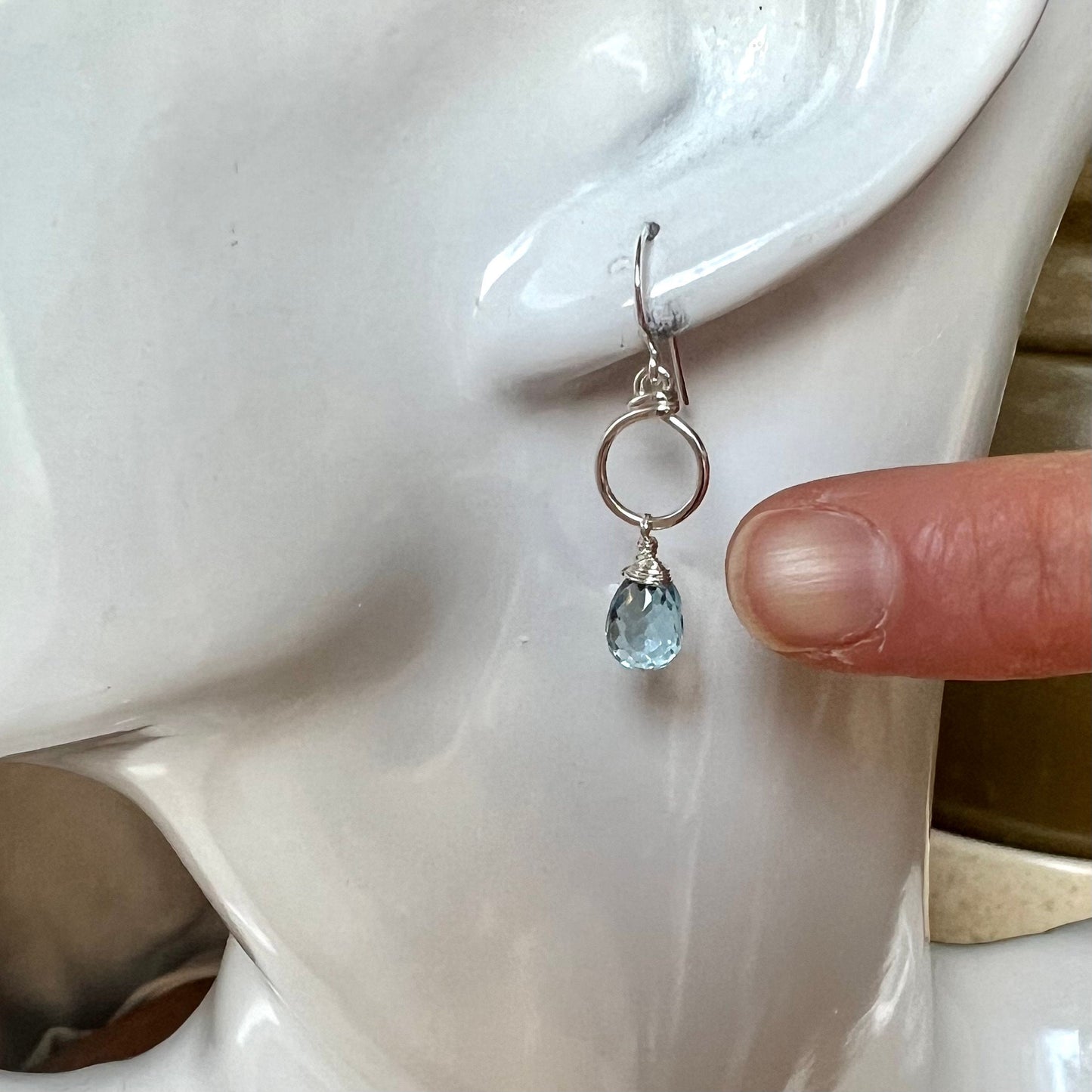 Sky Blue Topaz & Sterling Silver Halo Drop Earrings