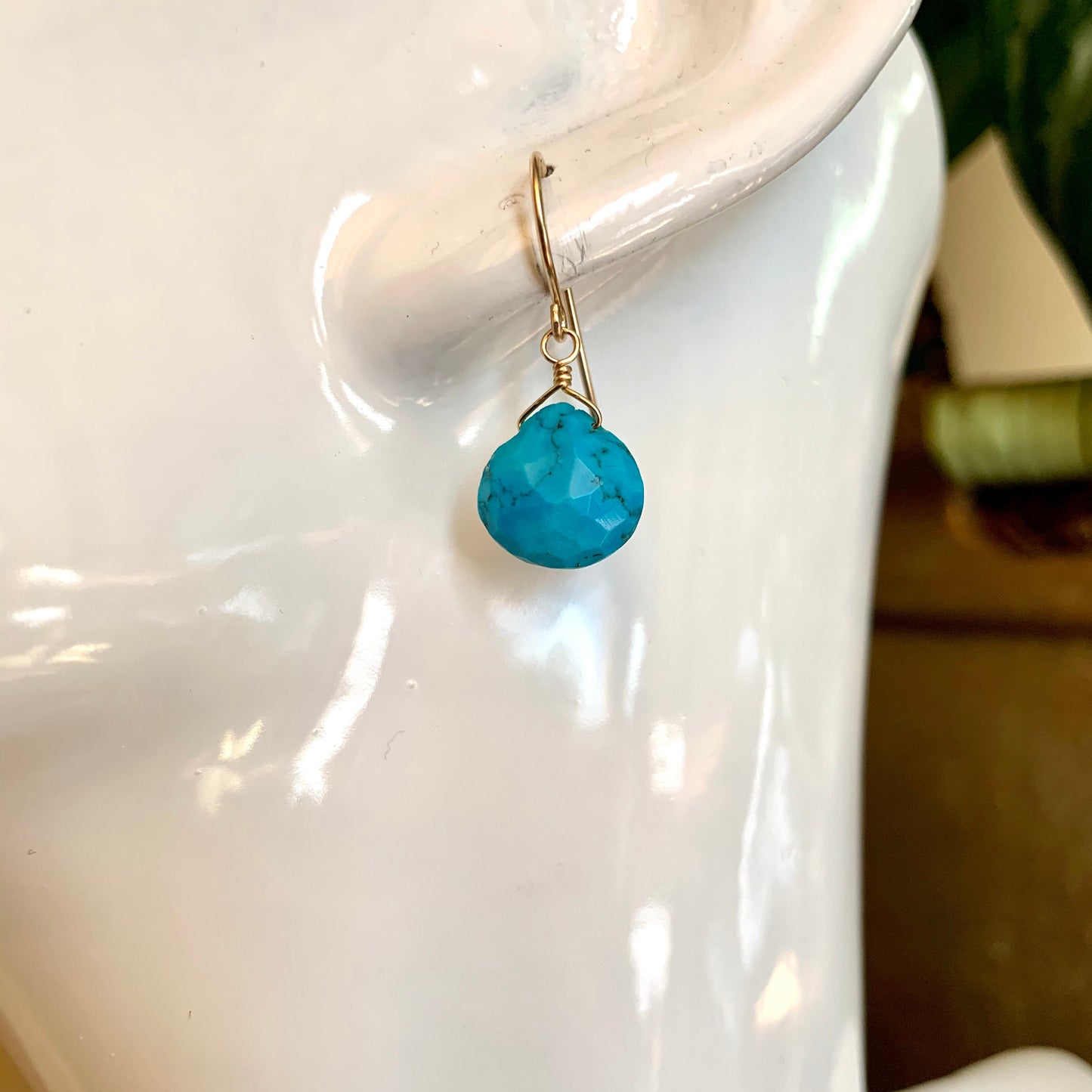 Dainty Genuine Turquoise Drop Earrings – 14k Gold-Filled Handmade Jewelry