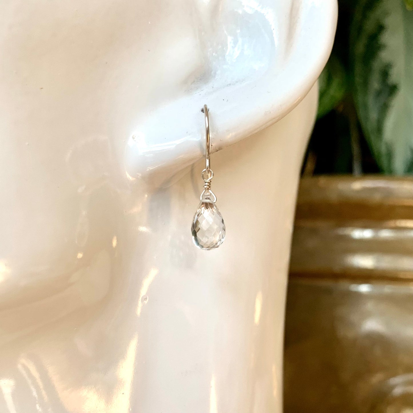 White Topaz Teardrop Earrings – Petite Dainty Gemstone Jewelry in Sterling Silver or Gold Fill
