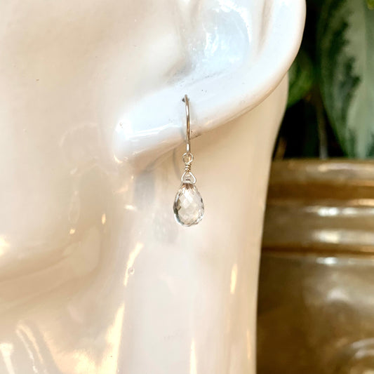 White Topaz Teardrop Earrings – Petite Dainty Gemstone Jewelry in Sterling Silver or Gold Fill
