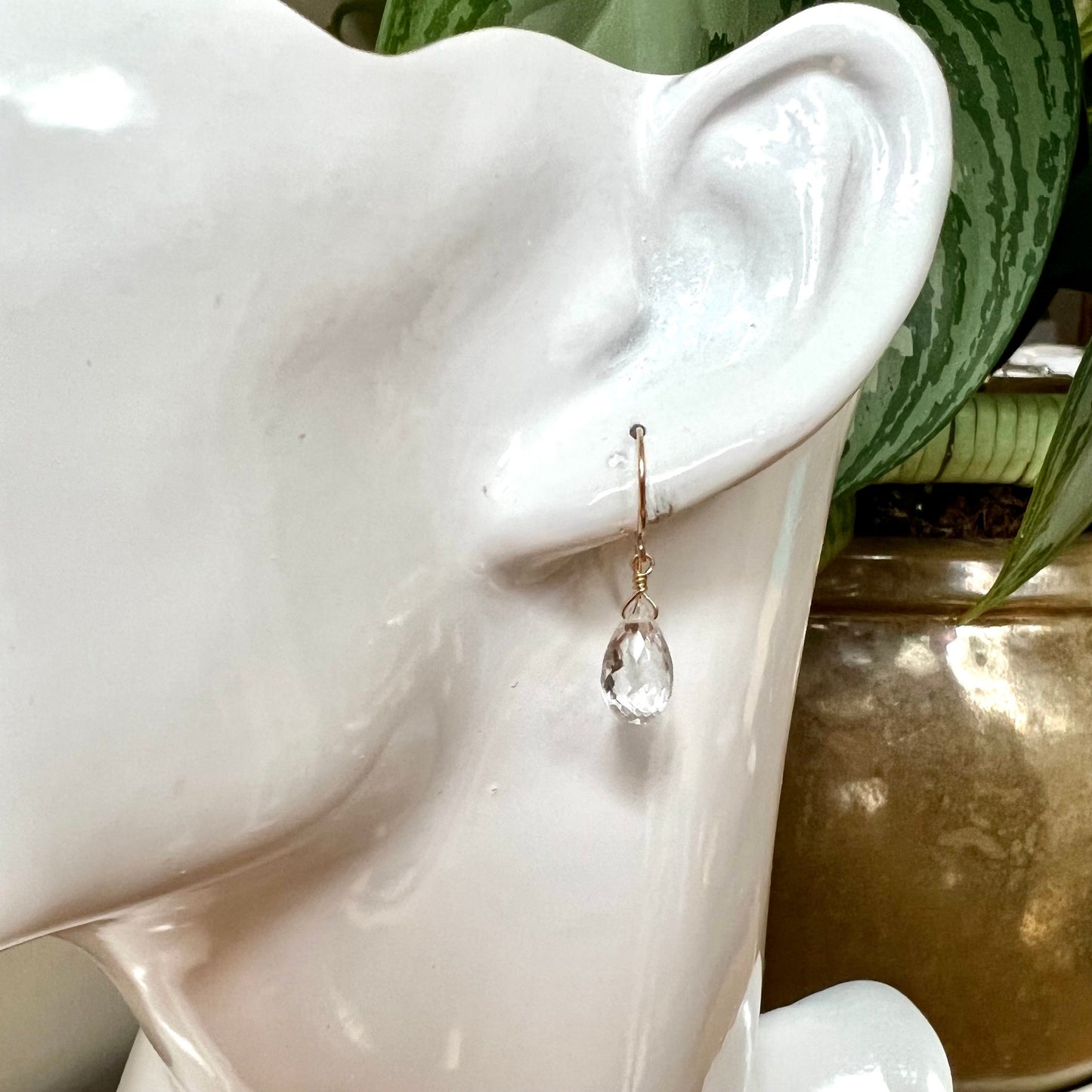 White Topaz Teardrop Earrings – Petite Dainty Gemstone Jewelry in Sterling Silver or Gold Fill
