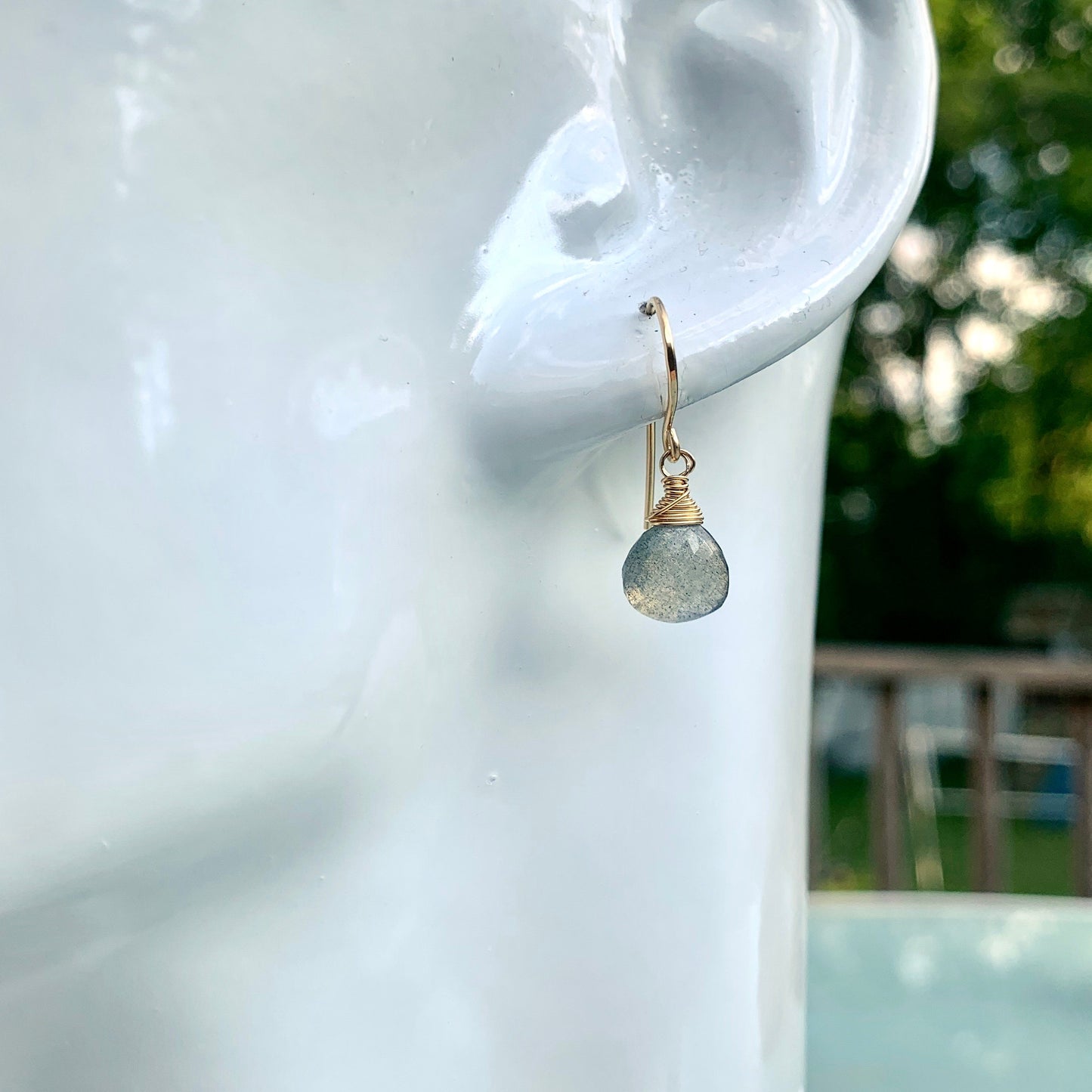 Dainty Labradorite Heart Earrings in Gold Fill