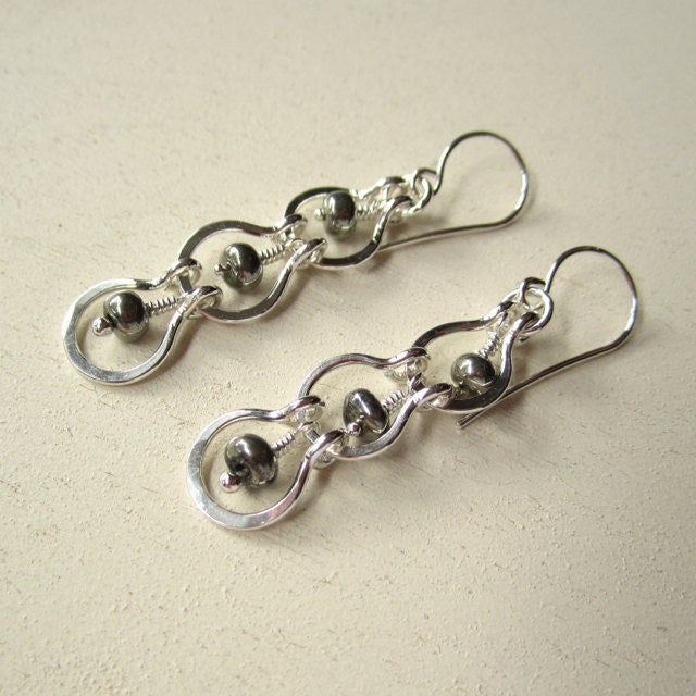 Sterling Silver & Iron Pyrite Cascading Halo Earrings