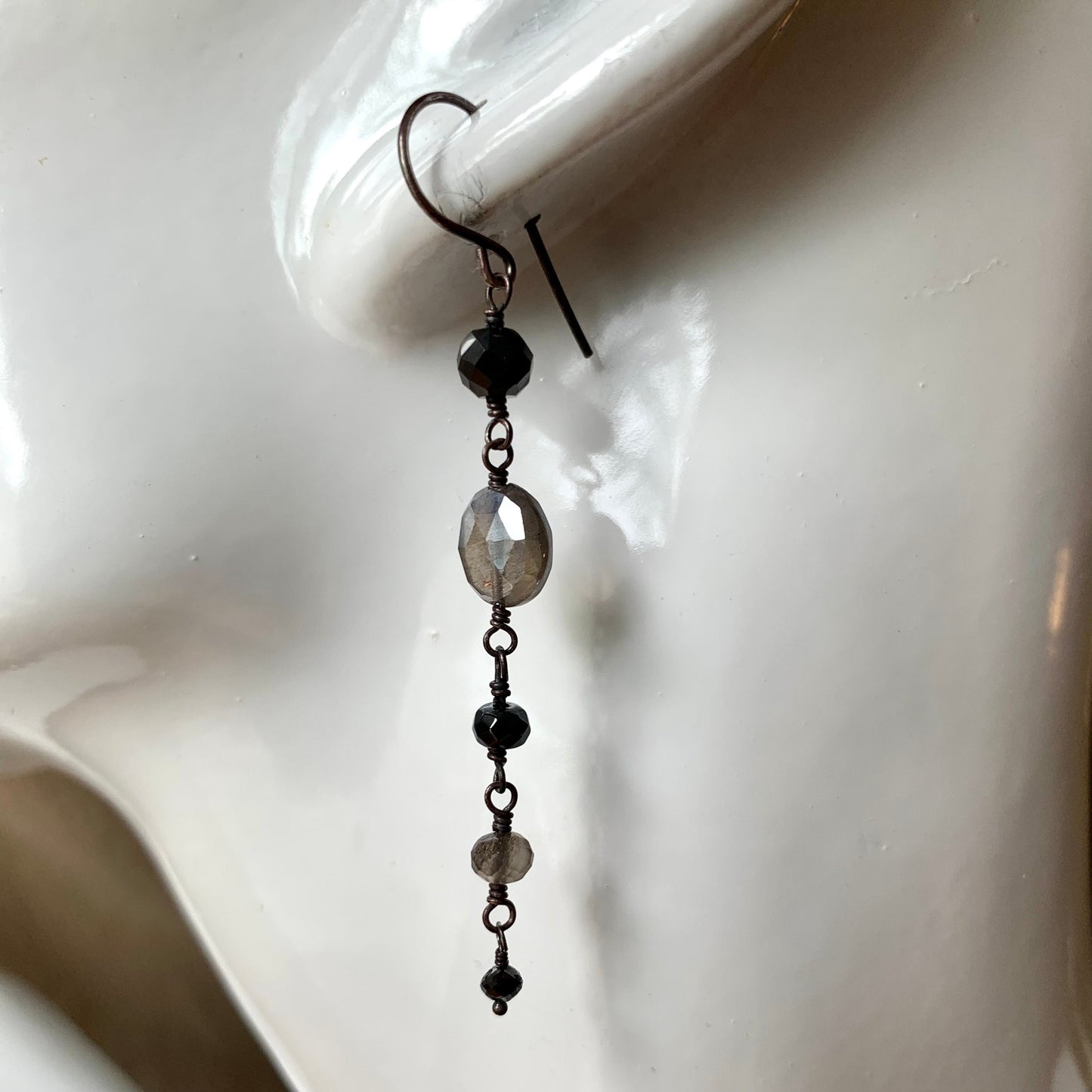 Shimmery Grey Moonstone & Black Diamond Drops