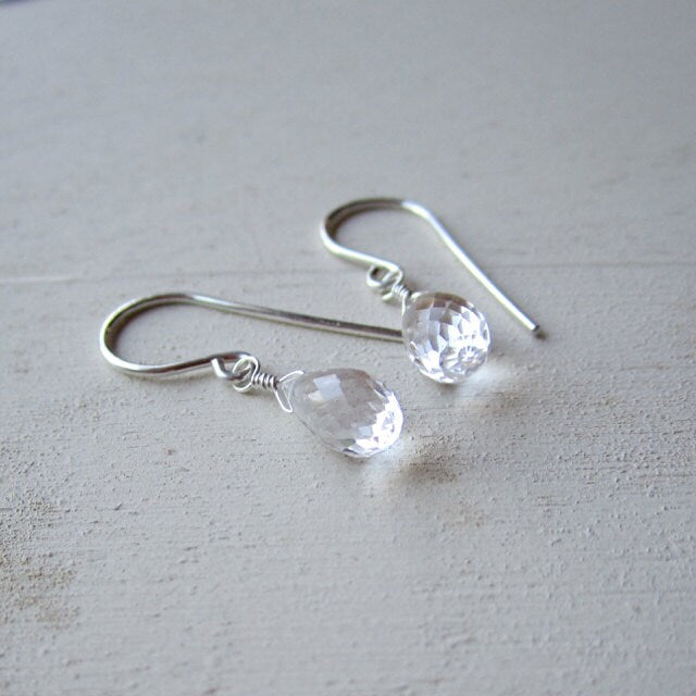 White Topaz Teardrop Earrings – Petite Dainty Gemstone Jewelry in Sterling Silver or Gold Fill