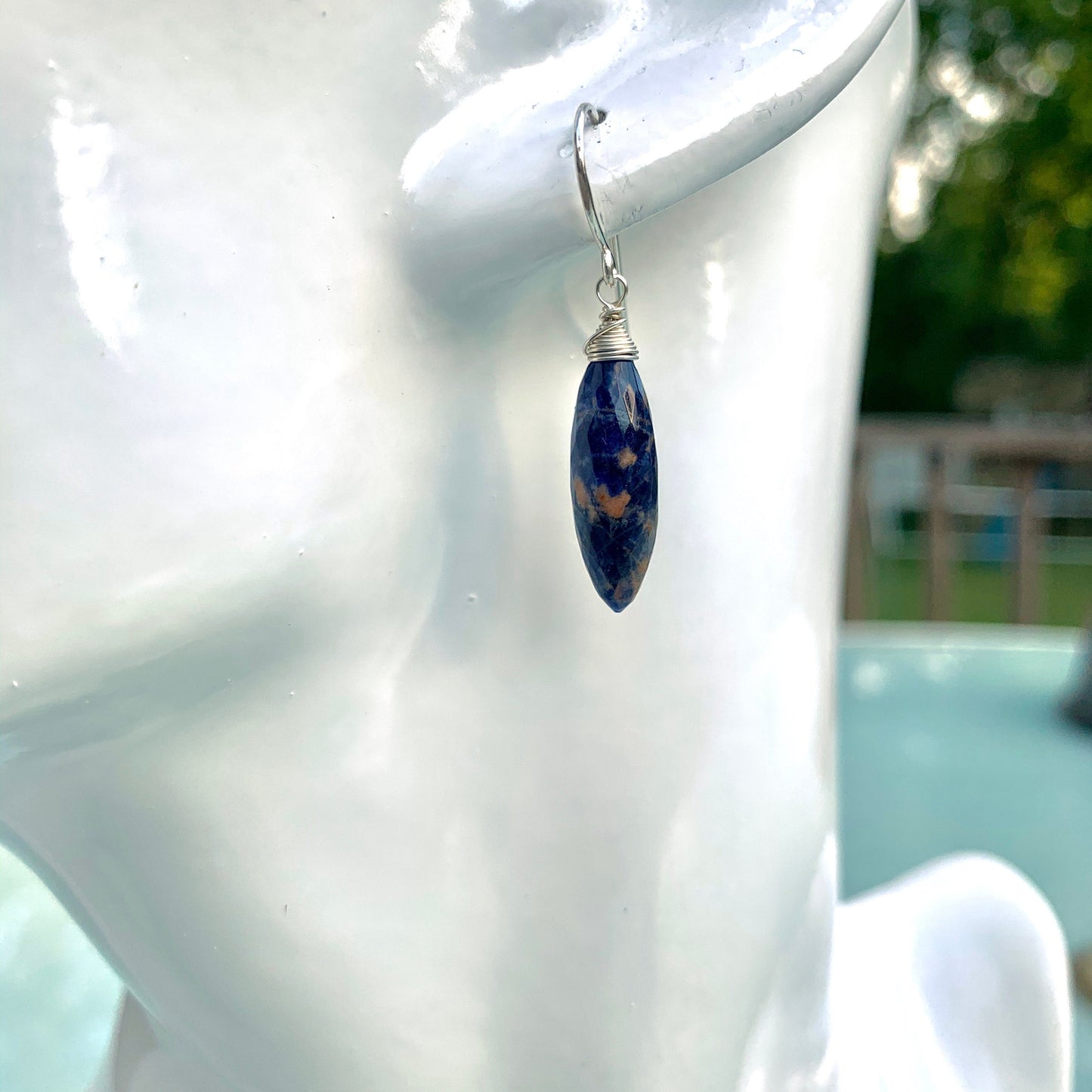 Handcrafted Sodalite Dangle Earrings – Sterling Silver Wire-Wrapped Gemstone Jewelry