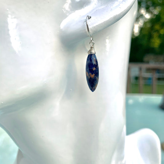 Handcrafted Sodalite Dangle Earrings – Sterling Silver Wire-Wrapped Gemstone Jewelry