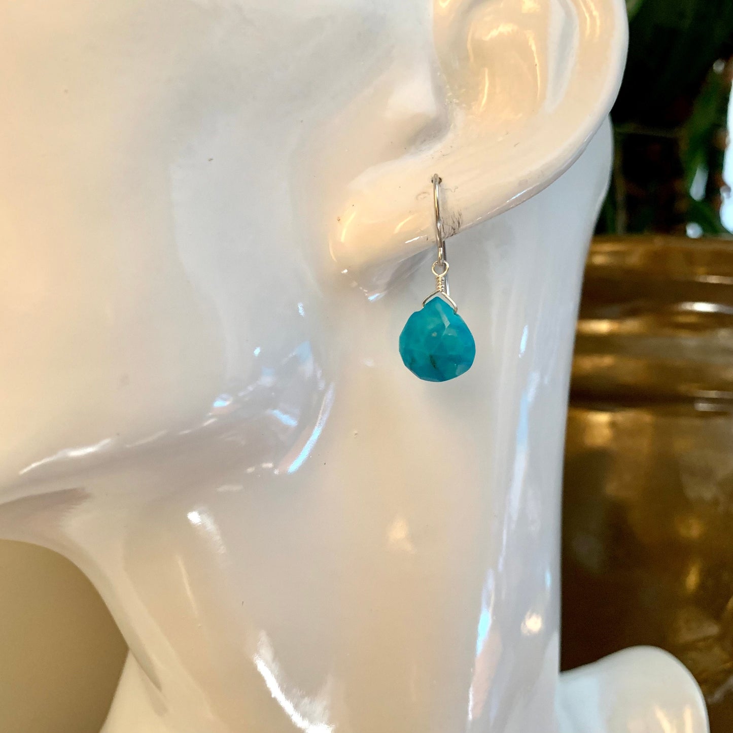 Bright Blue Turquoise Wire-Wrapped Earrings