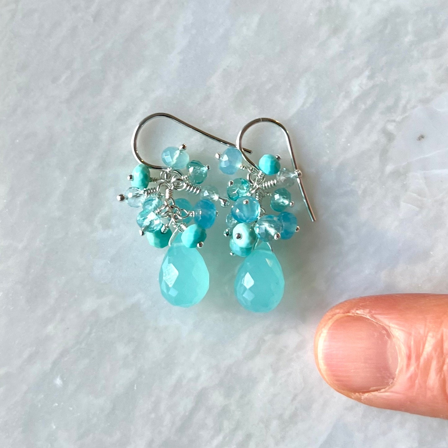 Dainty Aqua Gemstone Cluster Earrings