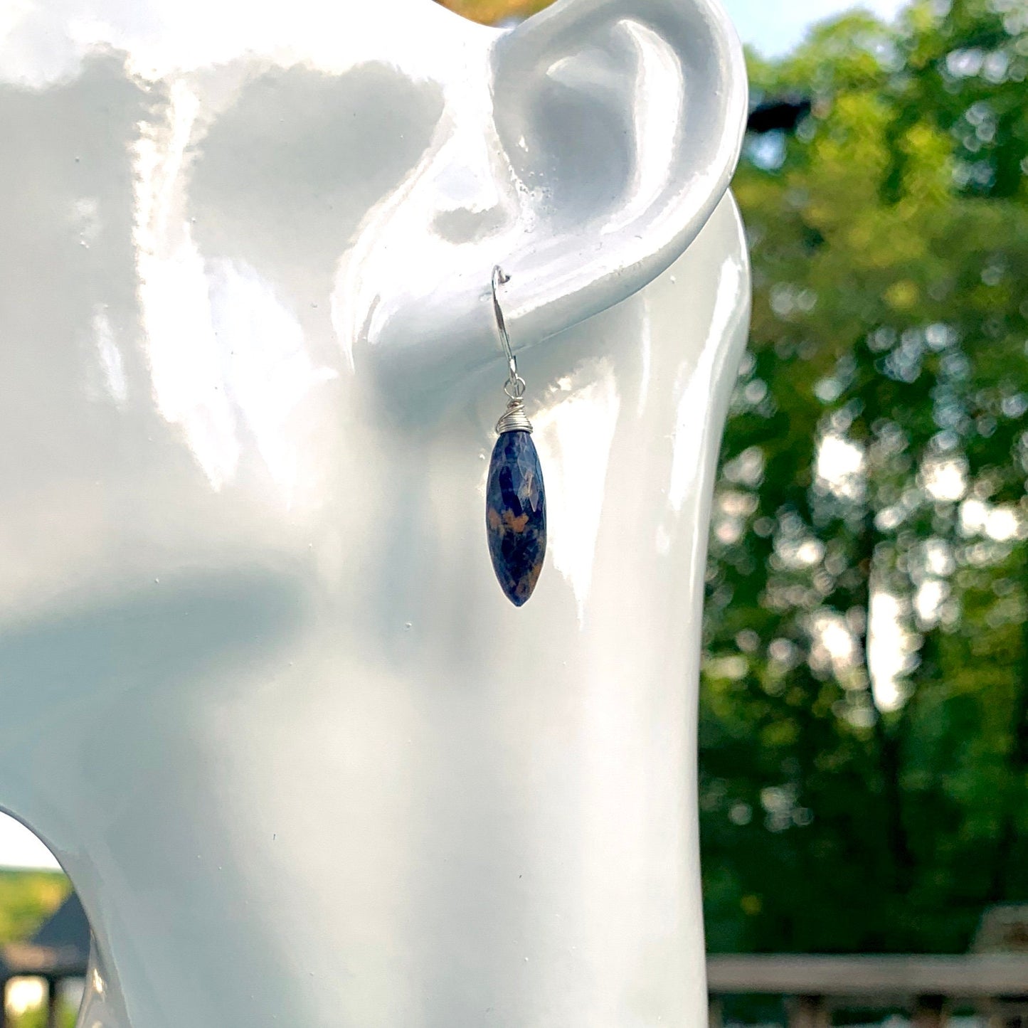Handcrafted Sodalite Dangle Earrings – Sterling Silver Wire-Wrapped Gemstone Jewelry