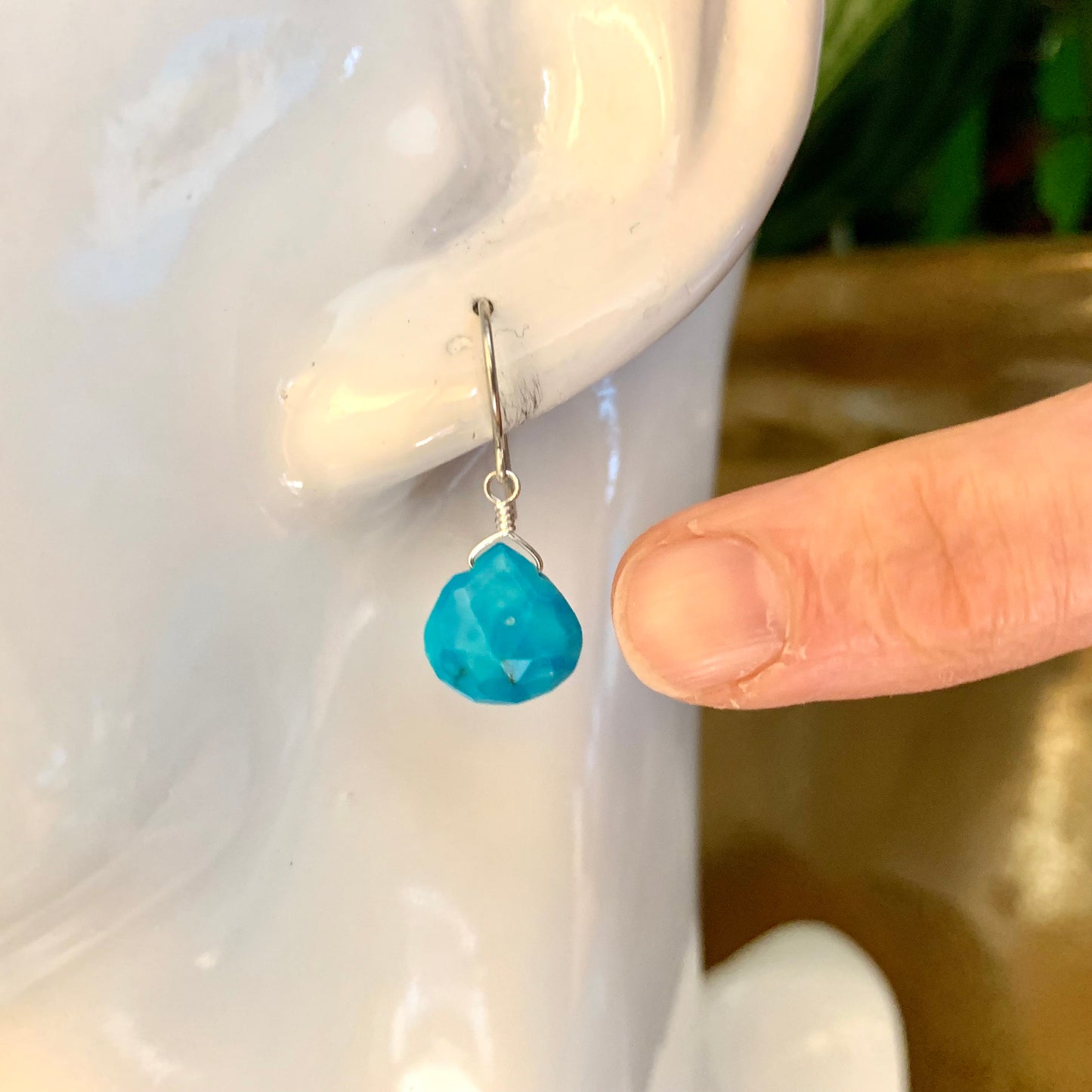 Bright Blue Turquoise Wire-Wrapped Earrings
