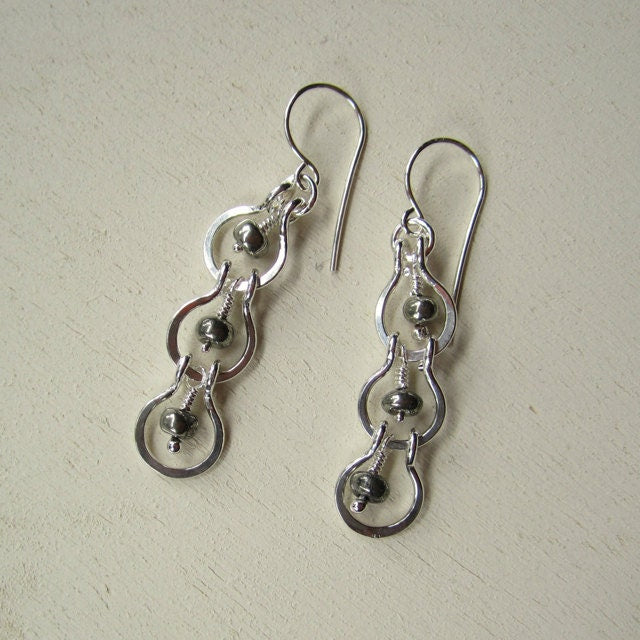Sterling Silver & Iron Pyrite Cascading Halo Earrings