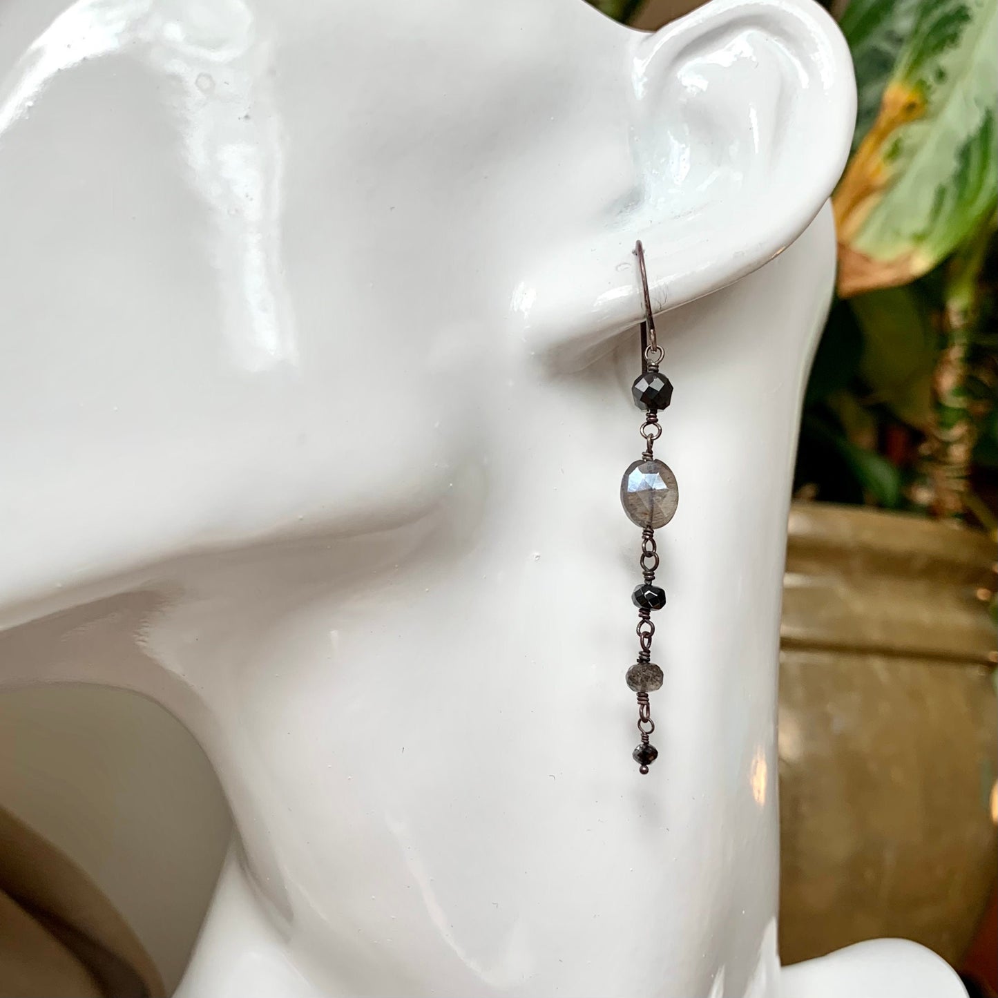 Shimmery Grey Moonstone & Black Diamond Drops
