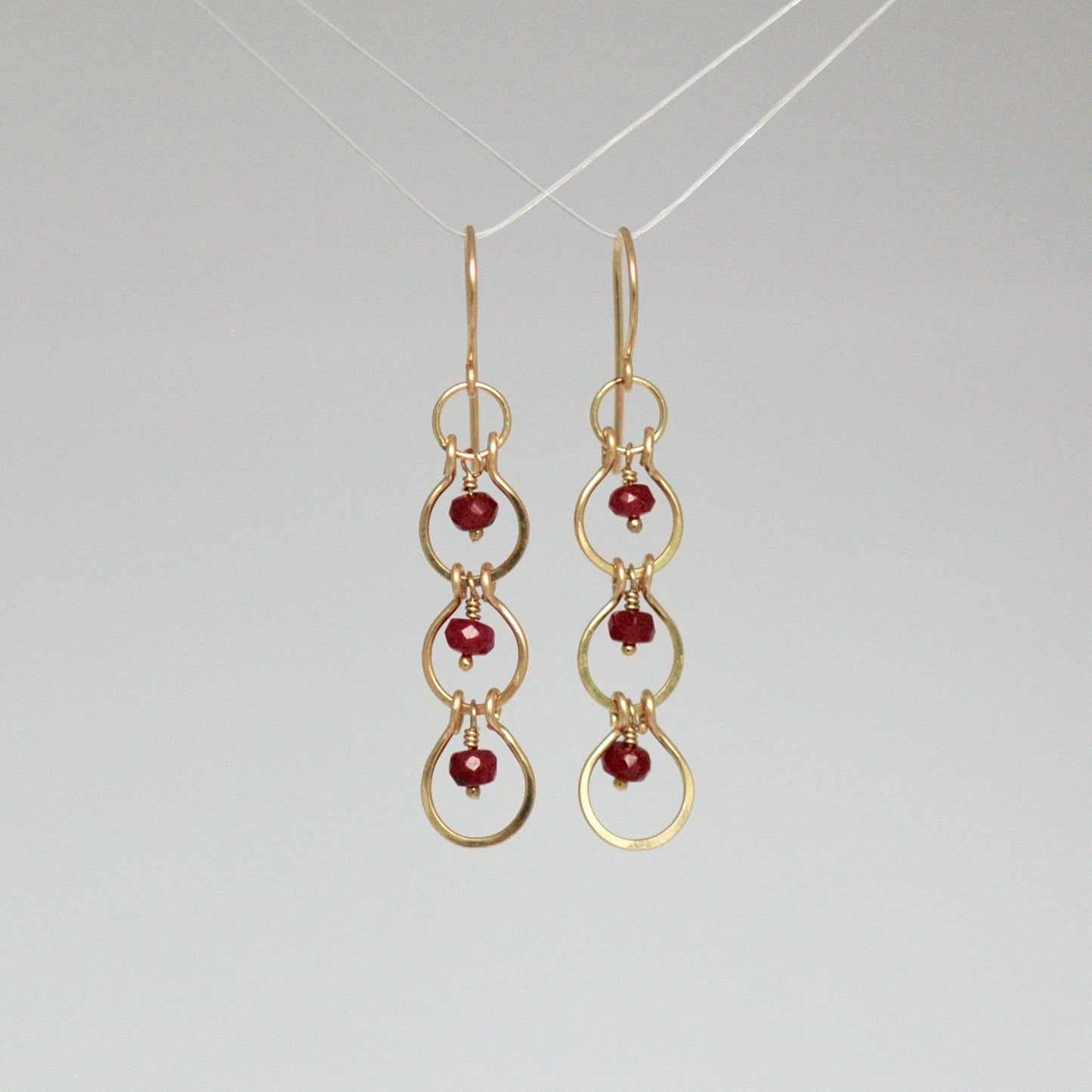 Dainty Ruby & 14K Gold-Filled Tiered Drop Earrings
