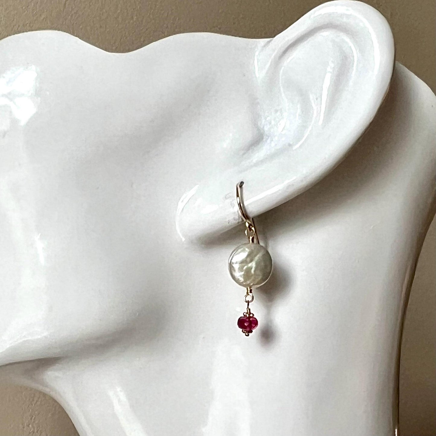 Freshwater Coin Pearl & Pink Tourmaline Earrings
