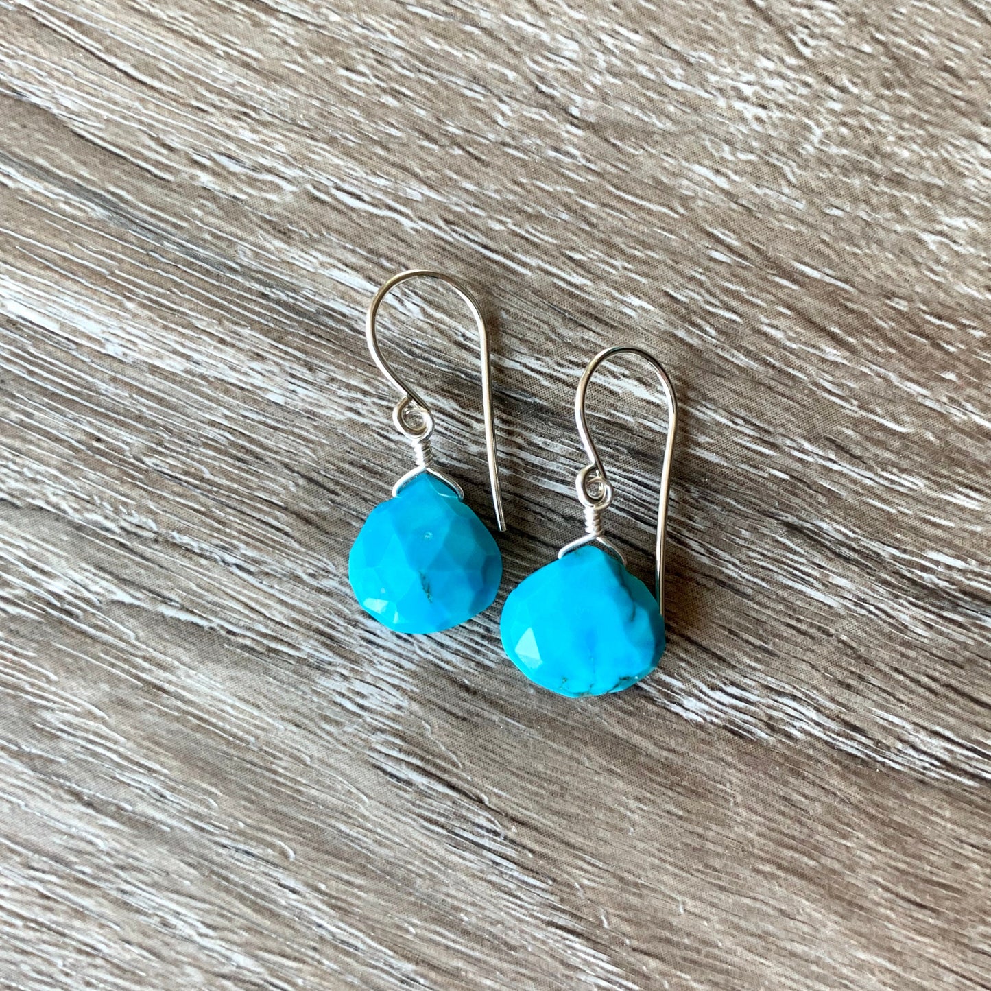 Bright Blue Turquoise Wire-Wrapped Earrings