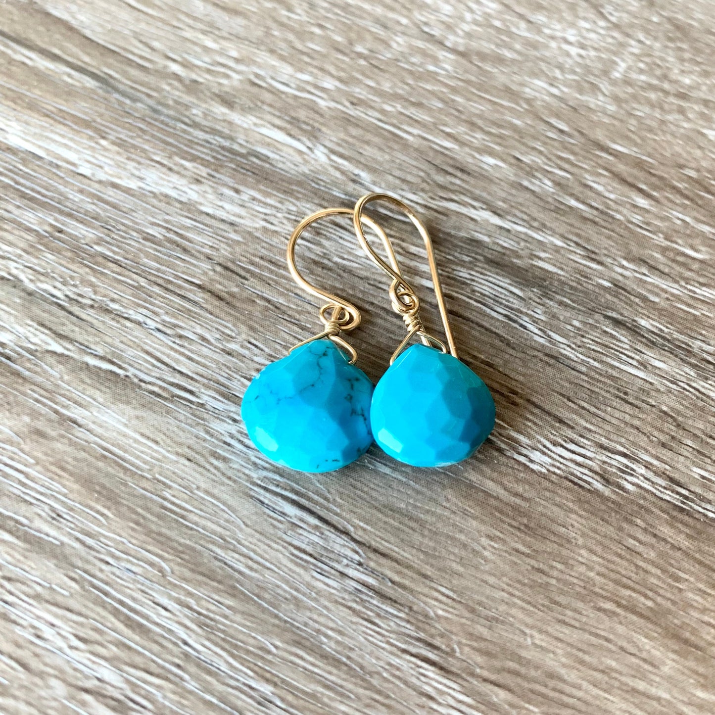 Dainty Genuine Turquoise Drop Earrings – 14k Gold-Filled Handmade Jewelry