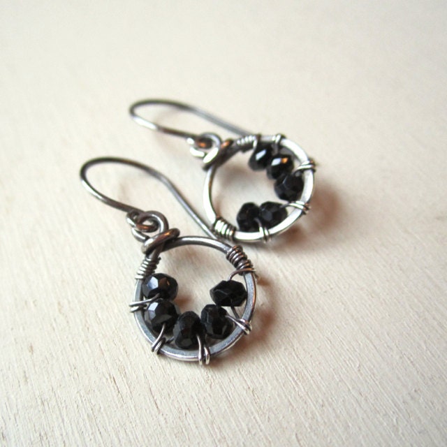 Oxidized Sterling Silver and Black Onyx Drop Earrings