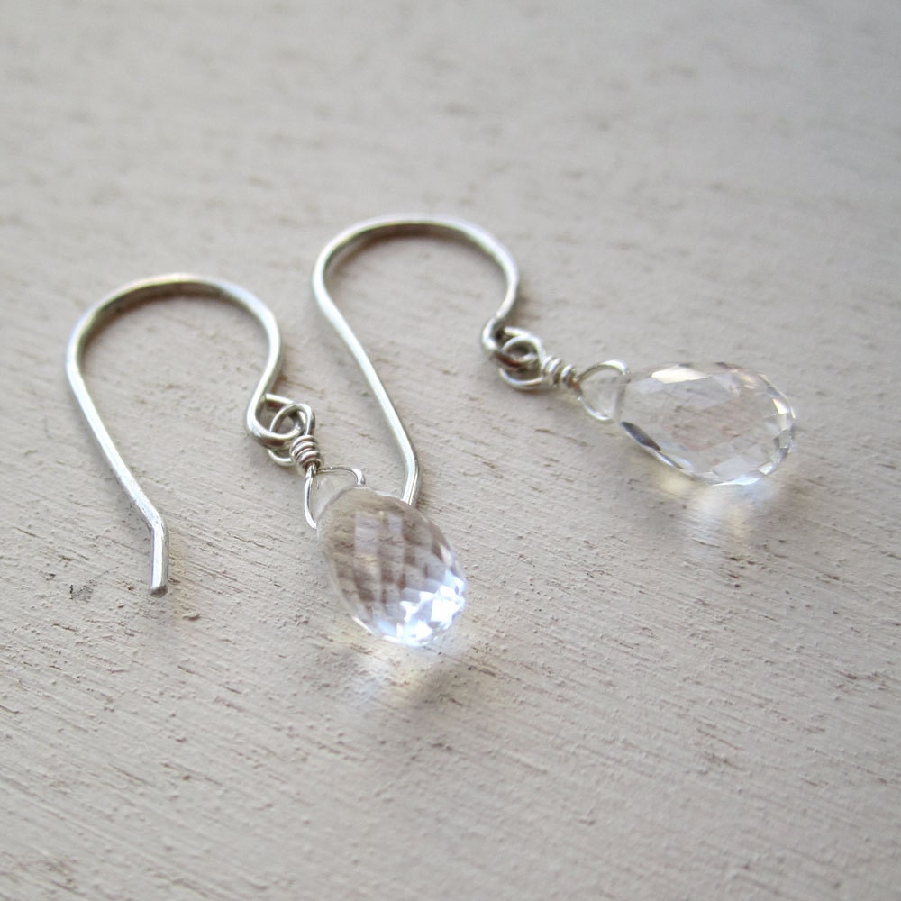 White Topaz Teardrop Earrings – Petite Dainty Gemstone Jewelry in Sterling Silver or Gold Fill