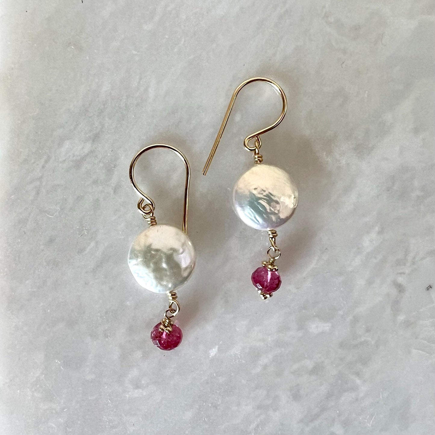 Freshwater Coin Pearl & Pink Tourmaline Earrings