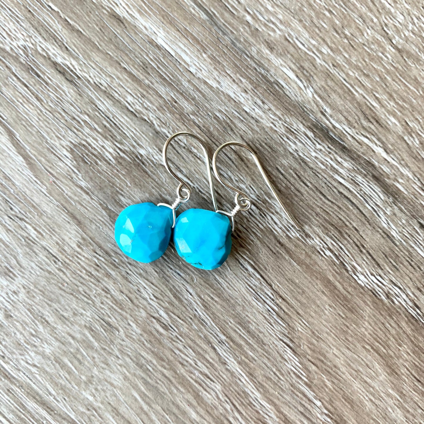 Bright Blue Turquoise Wire-Wrapped Earrings
